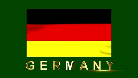 Waving flag of Germany with golden text isolated on a solid dark green back.. Stock Footage 346542938