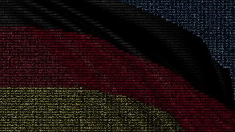 Waving flag of Germany made of text symbols on a computer screen. Conceptual 3D Stockillustratie