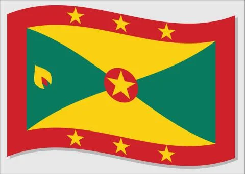 Waving flag of Grenada vector graphic. Waving Grenadian flag illustration. Gr Stock Illustration