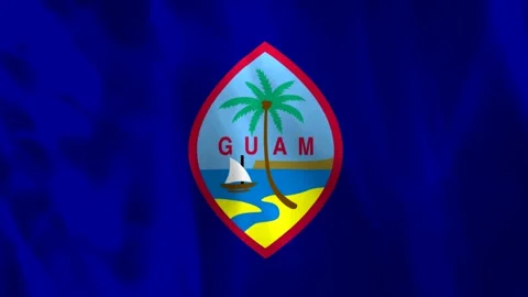 Waving flag of Guam with deep blue background and central emblem of palm tr.. Video stock 343582641