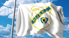 Waving Flag With HNK Rijeka Football Club Logo. Editorial 3D