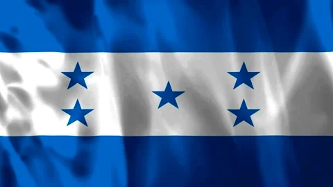 Waving flag of Honduras featuring five blue stars on a horizontal blue and .. Stock Footage 343582681