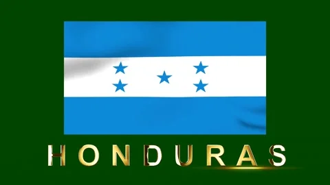 Waving flag of Honduras featuring five blue stars on white and blue stripes.. Stock Footage 346543003