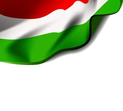 Waving flag of Hungary close-up with shadow on white background. Vector Stock Illustration