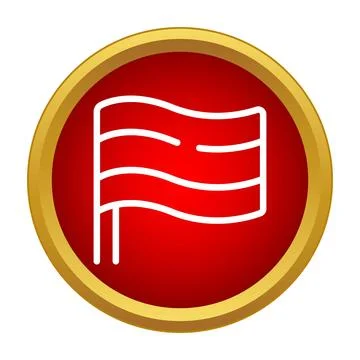 Waving flag icon in gold ring on red circle Stock Illustration