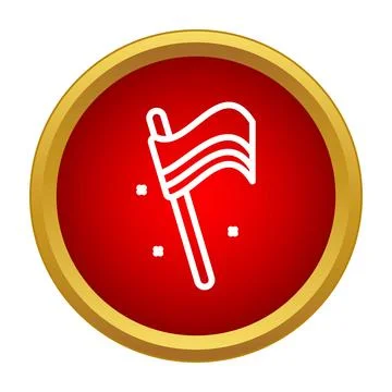 Waving flag icon in red circle with gold border Stock Illustration
