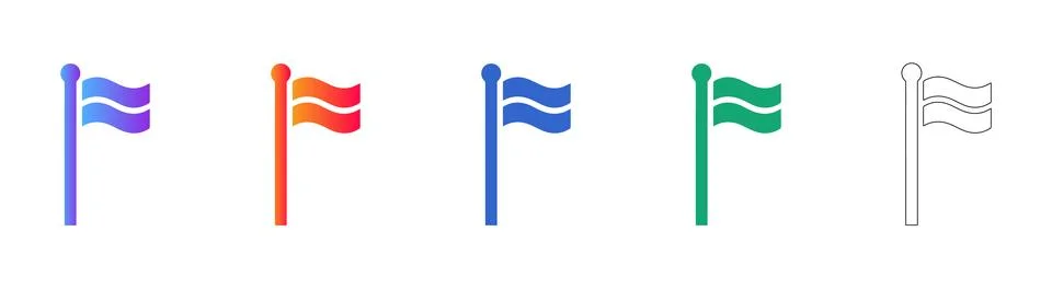 Waving Flag Icon Set for Map Markers Stock Illustration