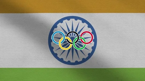 Waving flag of India with five-ringed symbol of the Olympic Games - Stock Footage 155093420