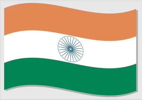 Waving flag of India vector graphic. Waving Indian flag illustration. India c Stock Illustration