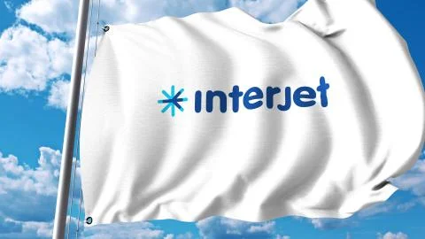 Waving flag with Interjet logo. 3D rendering Stock Illustration