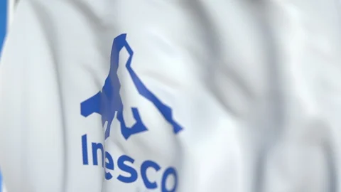 Waving flag with Invesco logo, close-up.... | Stock Video | Pond5