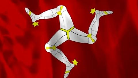 Waving flag of the Isle of Man featuring the triskelion symbol with three a.. Video stock 343583702