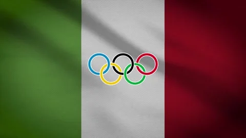 Waving flag of Italy with five-ringed symbol of the Olympic Games - Stock Footage 155093472
