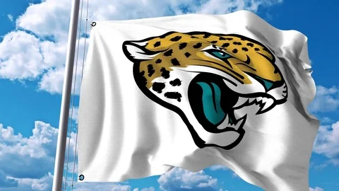 Close-up of Waving Flag with Jacksonville Jaguars NFL American