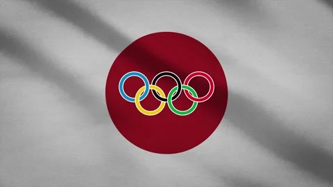 Waving flag of Japan with five-ringed symbol of the Olympic Games - Stock Footage 155093703