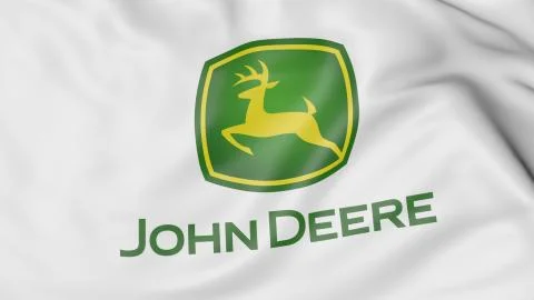 Waving flag with John Deere logo. Editorial 3D rendering Stock Illustration
