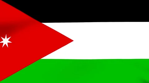 Waving flag of Jordan featuring horizontal stripes and a red chevron with a.. 스톡 동영상 346546013