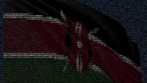 Waving flag of Kenya made of text symbols on a computer screen. Conceptual 3D イラスト素材