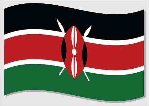 Waving flag of Kenya vector graphic. Waving Kenyan flag illustration. Kenya c Illustrazione stock