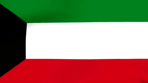 Waving flag of Kuwait featuring green white and red stripes with a black tr.. Vidéo 346546028