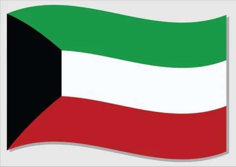 Waving flag of Kuwait vector graphic. Waving Kuwaiti flag illustration. Kuwai Stock Illustration