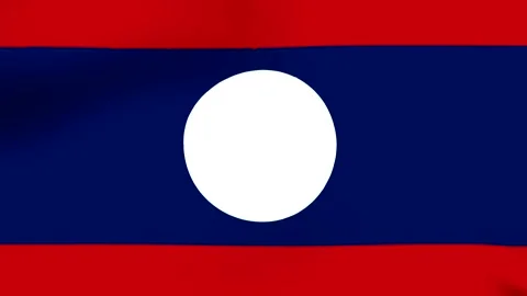 Waving flag of Laos with red and blue stripes and a centered white circle Stock Footage 346546029