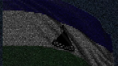 Waving flag of Lesotho made of text symbols on a computer screen. Conceptual 3D イラスト素材