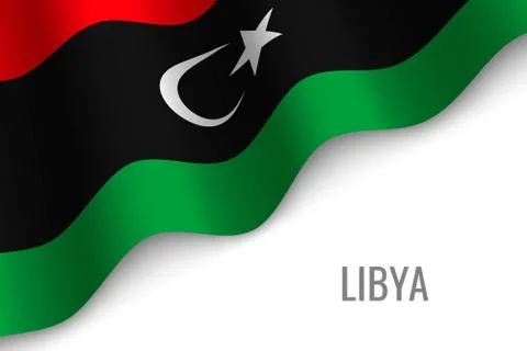 Waving flag of Libya with copyspace. Template for brochure. vector illustrati Stock Illustration