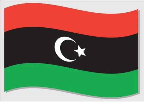Waving flag of Libya vector graphic. Waving Libyan flag illustration. Libya c Stock Illustration