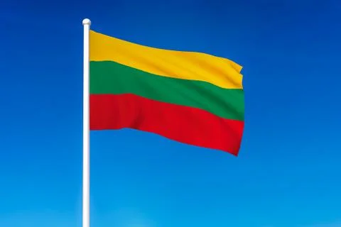 Waving flag of Lithuania on the blue sky background - 3D rendered 스톡 일러스트