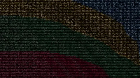 Waving flag of Lithuania made of text symbols on a computer screen. Conceptual Stockillustratie