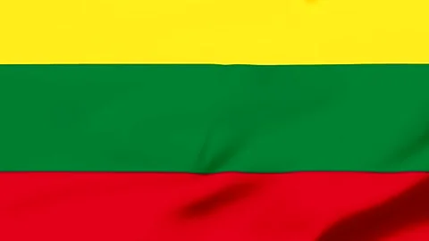 Waving flag of Lithuania with yellow green and red colors Video stock 343573521