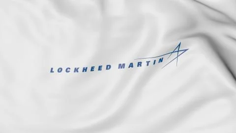 Waving flag with Lockheed Martin logo. Editorial 3D rendering Stock Illustration