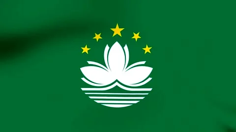 Waving flag of Macau featuring the lotus flower emblem and five golden star.. Vídeos de archivo 346546063