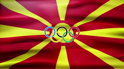 Waving flag of Macedonia with five-ringed symbol of the Olympic Games - Stock Footage 155093292