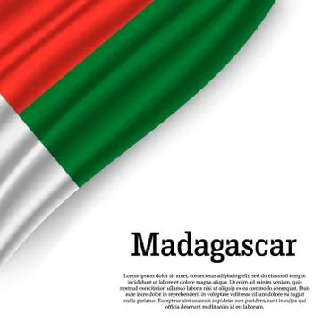Waving flag of Madagascar on white background. Template for independence day. Ilustração Stock