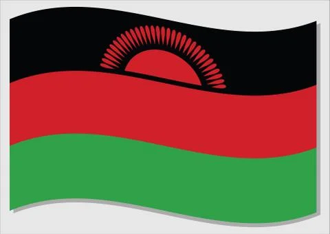 Waving flag of Malawi vector graphic. Waving Malawian flag illustration. Mala Stock Illustration