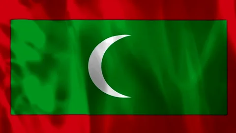 Waving flag of the Maldives featuring a green rectangle with white crescent.. Video stock 343583703