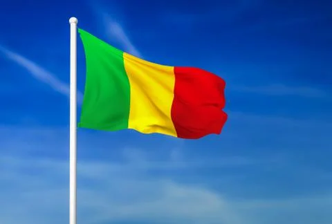 Waving flag of Mali on the blue sky background - 3D rendered Illustrazione stock