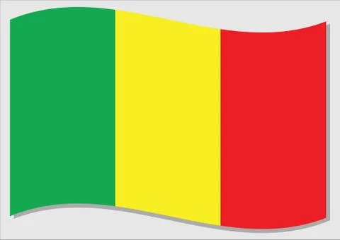 Waving flag of Mali vector graphic. Waving Malian flag illustration. Mali cou Illustrazione stock
