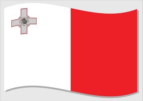 Waving flag of Malta vector graphic. Waving Maltese flag illustration. Malta  Stock Illustration