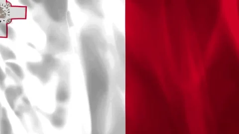 Waving flag of Malta with white and red vertical stripes and the George Cro.. Video stock 343583004