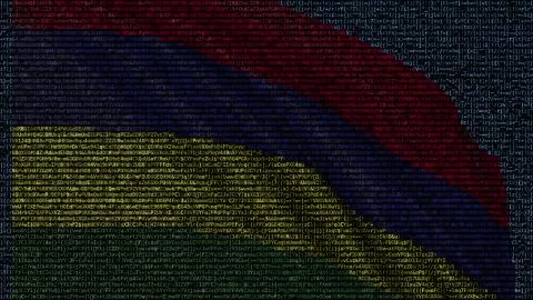 Waving flag of Mauritius made of text symbols on a computer screen. Conceptual 스톡 일러스트