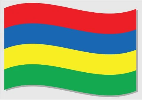 Waving flag of Mauritius vector graphic. Waving Mauritian flag illustration.  Stock Illustration