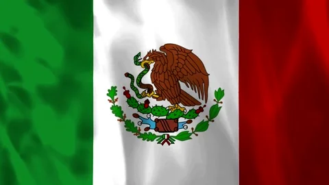 Waving flag of Mexico with national coat of arms featuring an eagle perched.. Video stock 343583053