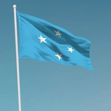 Waving flag of Micronesia on flagpole. Template for independence day Stockillustratie