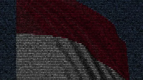 Waving flag of Monaco made of text symbols on a computer screen. Conceptual 3D Illustrazione stock