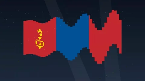 Waving flag of Mongolia in a digital style with pixel art Stock Footage 340193683