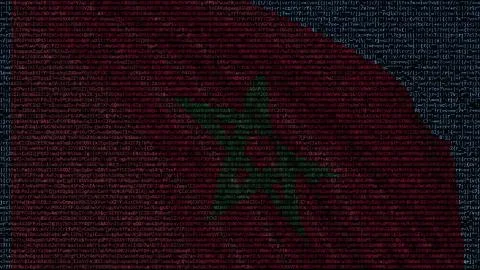 Waving flag of Morocco made of text symbols on a computer screen. Conceptual 3D イラスト素材