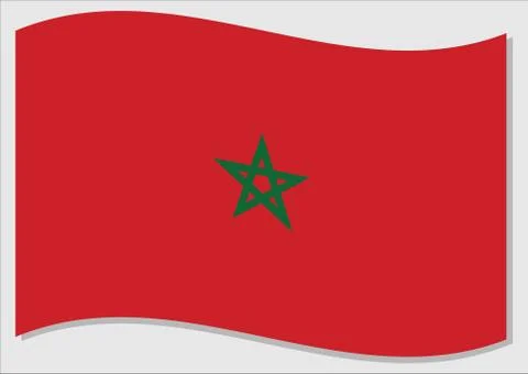 Waving flag of Morocco vector graphic. Waving Moroccan flag illustration. Mor 스톡 일러스트